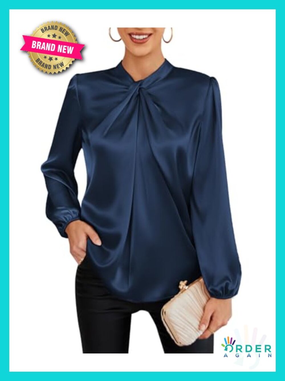 Satin Blouse Women Long Sleeve Business Casual Twist Neckline Pullover Top